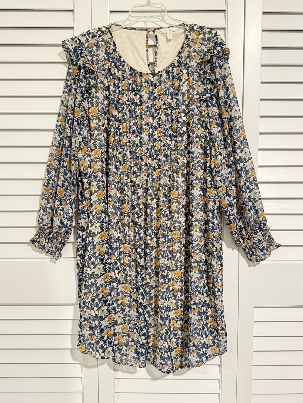 Lauren Conrad Plus Size 2X Navy Floral Smocked Long-Sleeve Dress Boho Fall